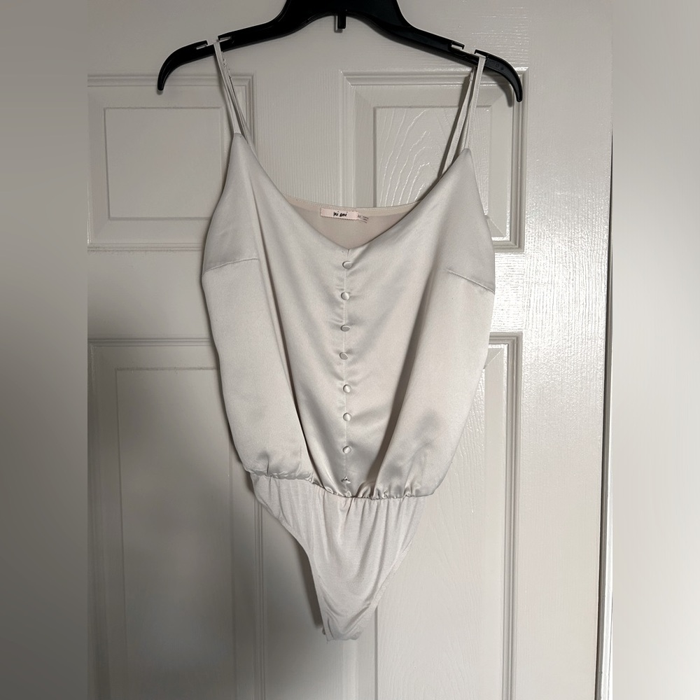 White silk spaghetti strap onesie top